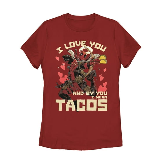Women's Marvel Deadpool Taco Cupid Graphic Tee Red X Large