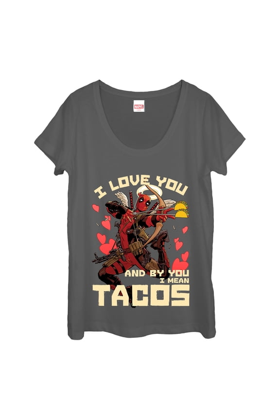 Women's Marvel Deadpool Taco Cupid Scoop Neck Charcoal Large