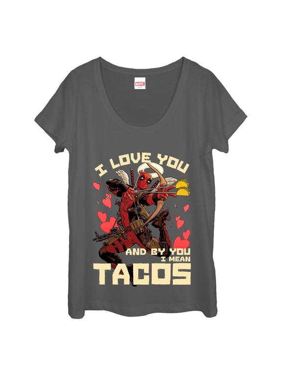 Women's Marvel Deadpool Taco Cupid Scoop Neck Charcoal Small