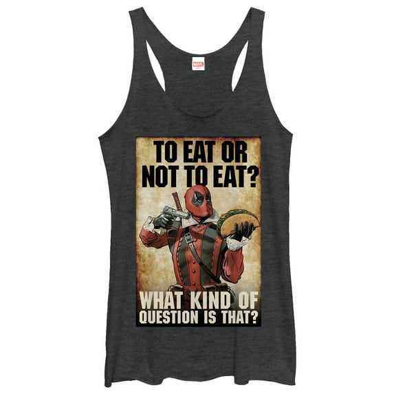 Women's Marvel Deadpool To Eat or Not To Eat Racerback Tank Top Black Heather Large