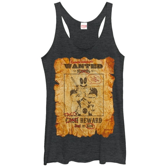 Women's Marvel Deadpool Wanted Poster Racerback Tank Top Black Heather Small