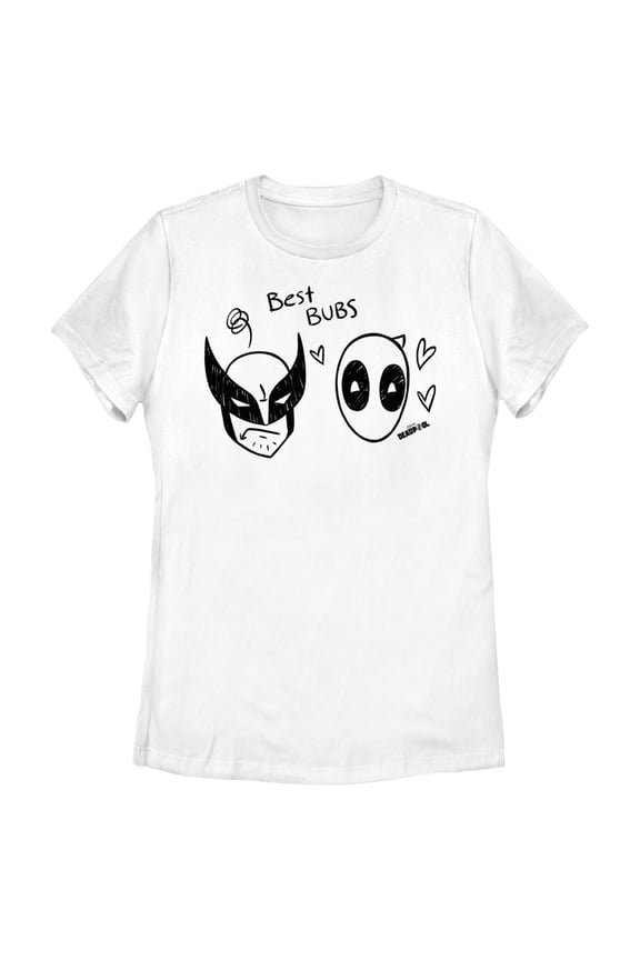 Women's Marvel: Deadpool & Wolverine Best Bubs Black and White Doodles Graphic T-Shirt