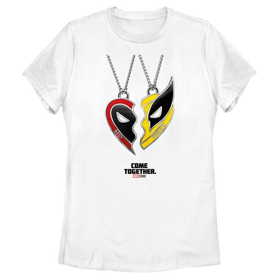 Women's Marvel: Deadpool & Wolverine Best Friends Necklace Poster Graphic Tee White Large