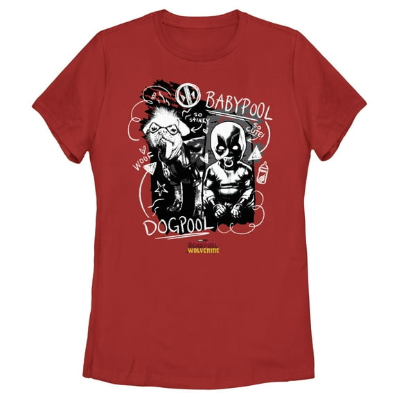 Women's Marvel: Deadpool & Wolverine Dogpool and Babypool Doodles  Graphic T-Shirt
