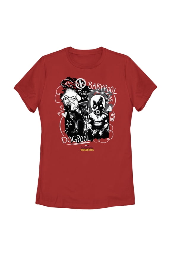 Women's Marvel: Deadpool & Wolverine Dogpool and Babypool Doodles  Graphic T-Shirt