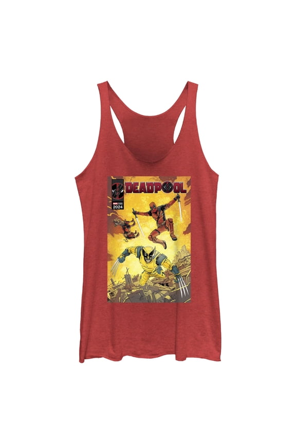 Women's Marvel: Deadpool & Wolverine Action Comic Book Cover Racerback Tank Top