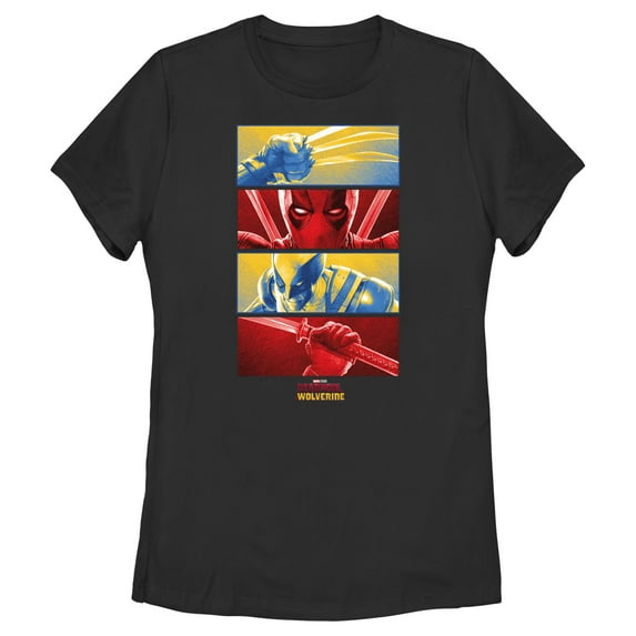 Women's Marvel: Deadpool & Wolverine Red and Yellow Panels Graphic T-Shirt
