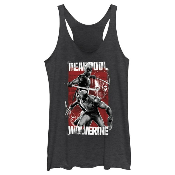 Women's Marvel: Deadpool & Wolverine Team Distressed  Racerback Tank Top