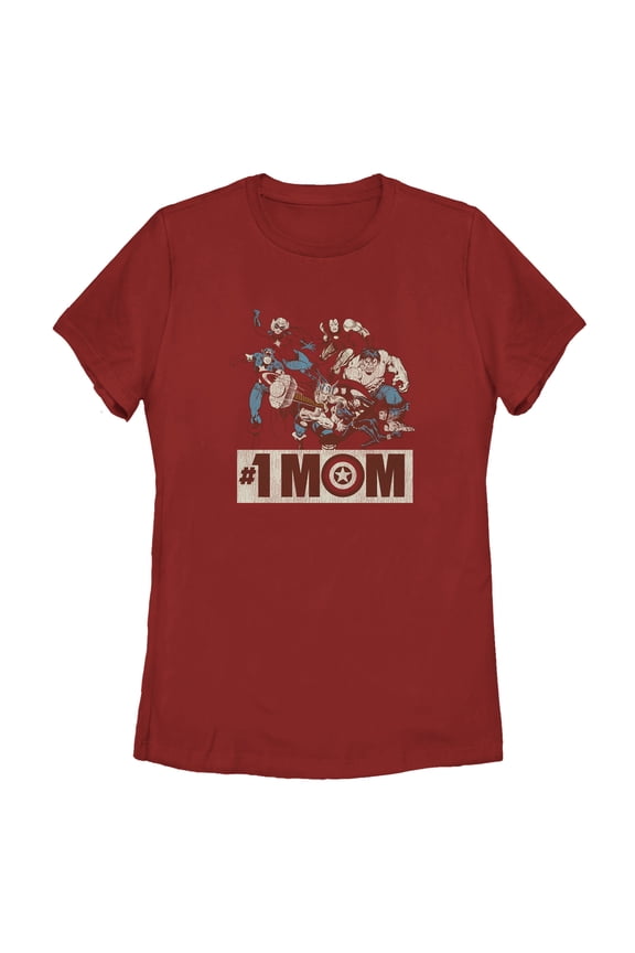 Women's Marvel Distressed #1 Mom  Graphic Tee Red Medium