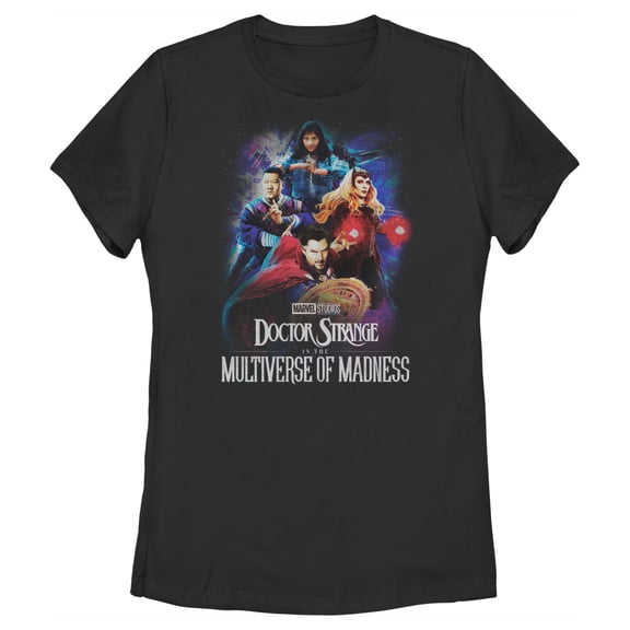 Women's Marvel Doctor Strange in the Multiverse of Madness Distressed Group Shot  Graphic Tee Black Medium