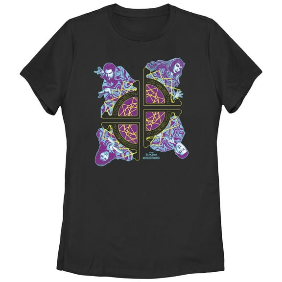 Women's Marvel Doctor Strange in the Multiverse of Madness Fractured Group Shot  Graphic Tee Black Medium