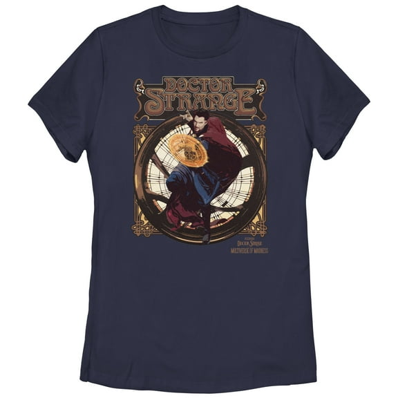 Women's Marvel Doctor Strange in the Multiverse of Madness Retro Strange  Graphic Tee Navy Blue Large