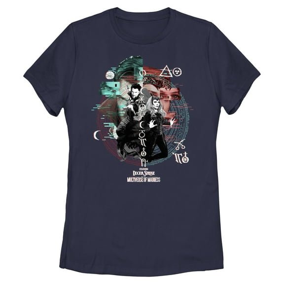 Women's Marvel Doctor Strange in the Multiverse of Madness Wanda and Strange Glitch  Graphic Tee Navy Blue Large