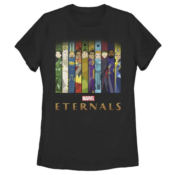 Women's Marvel Eternals Animated Vertical Boxes Poster Graphic Tee Black Medium