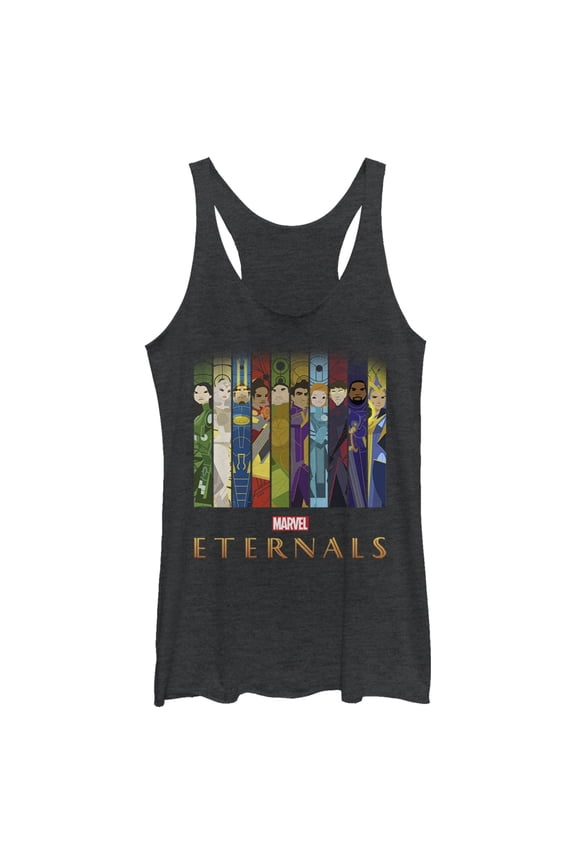 Women's Marvel Eternals Animated Vertical Boxes Poster Racerback Tank Top Black Heather 2X Large