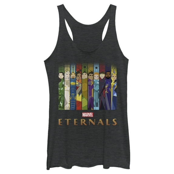 Women's Marvel Eternals Animated Vertical Boxes Poster Racerback Tank Top Black Heather 2X Large