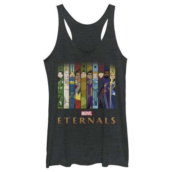 Women's Marvel Eternals Animated Vertical Boxes Poster  Racerback Tank Top Black Heather X Large