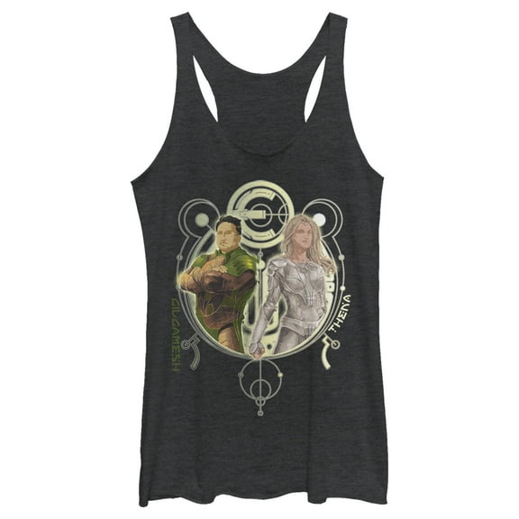 Women's Marvel Eternals Gilgamesh and Thena Duo  Racerback Tank Top Black Heather Small