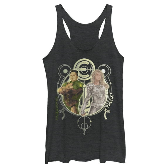 Women's Marvel Eternals Gilgamesh and Thena Duo Racerback Tank Top Black Heather X Small