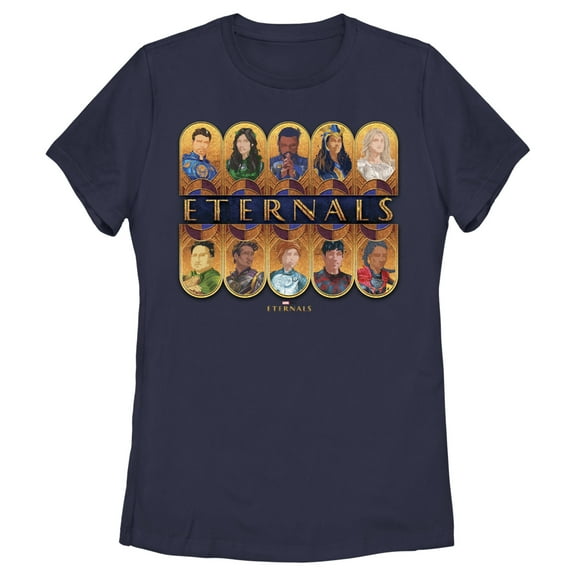 Women's Marvel Eternals Golden Portraits Graphic Tee Navy Blue Large