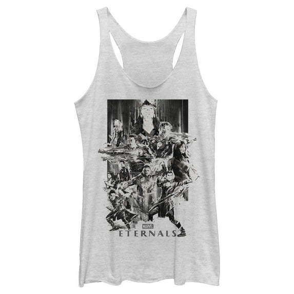 Women's Marvel Eternals Greyscale Poster Racerback Tank Top White Heather Large