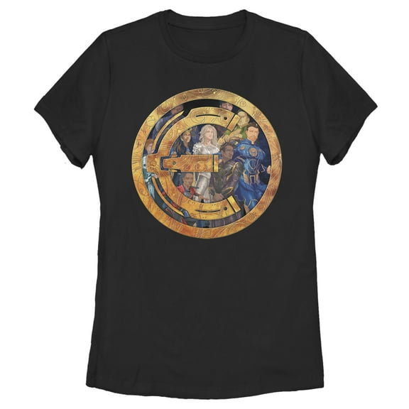 Women's Marvel Eternals Group Gold Badge  Graphic Tee Black X Large