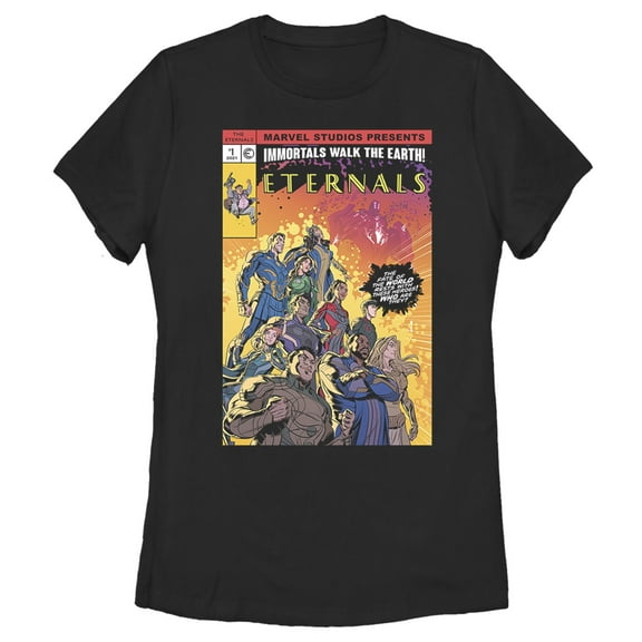 Women's Marvel Eternals Heroes Comic Book Cover  Graphic Tee Black Medium