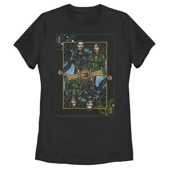 Women's Marvel Eternals Ikaris and Sersi Playing Card Graphic Tee Black X Large