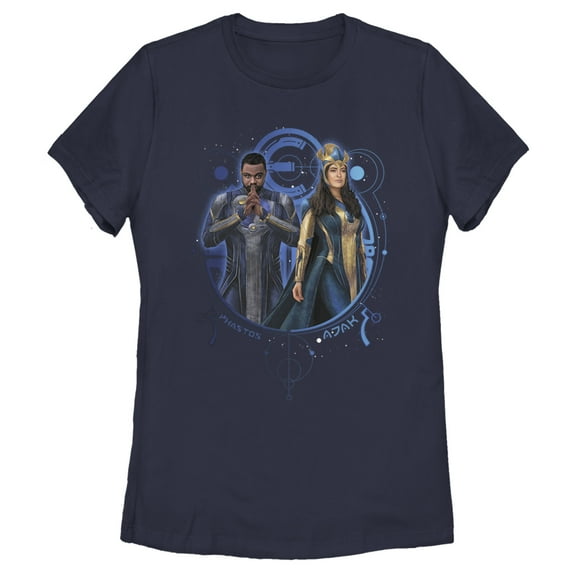 Women's Marvel Eternals Phastos and Ajak Duo Graphic Tee Navy Blue Large