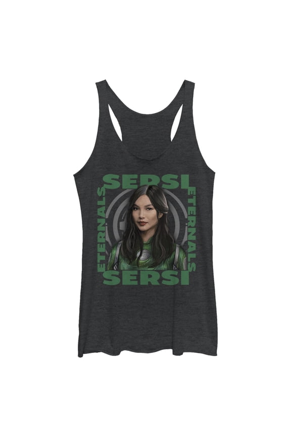 Women's Marvel Eternals Sersi Hero Box  Racerback Tank Top Black Heather 2X Large