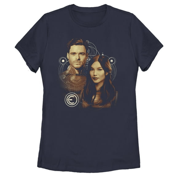 Women's Marvel Eternals Sersi and Ikaris Graphic Tee Navy Blue Medium