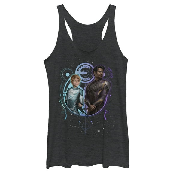 Women's Marvel Eternals Sprite and Kingo Duo  Racerback Tank Top Black Heather 2X Large