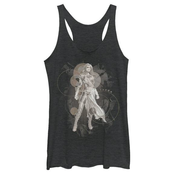 Women's Marvel Eternals Thena Circles  Racerback Tank Top Black Heather Medium