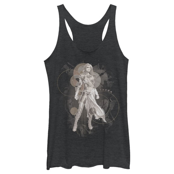 Women's Marvel Eternals Thena Circles  Racerback Tank Top Black Heather X Small