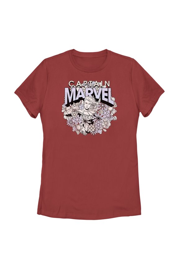 Women's Marvel Floral Carol Danvers Graphic Tee Red Small