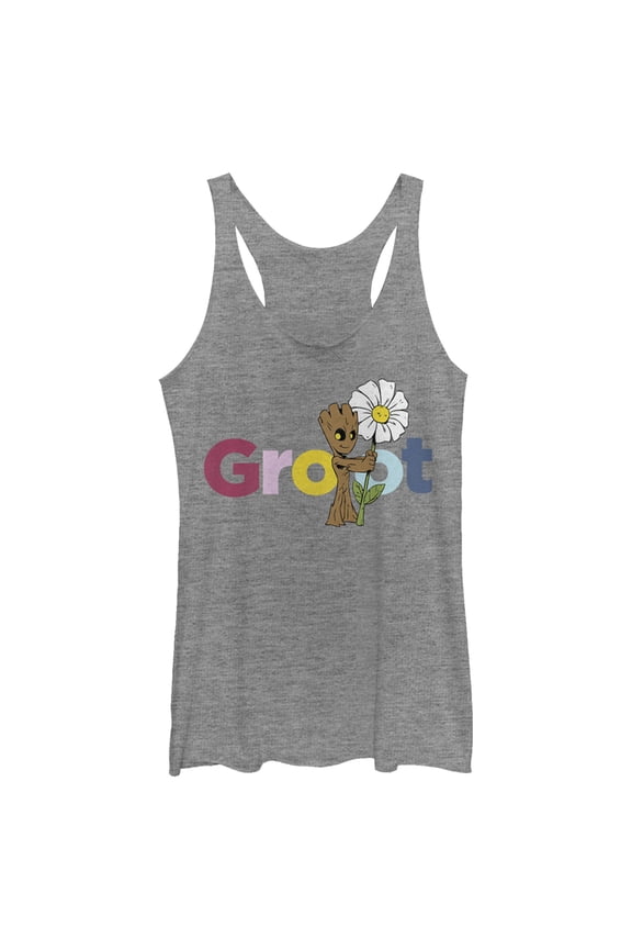 Women's Marvel Floral Groot Racerback Tank Top Gray Heather Medium