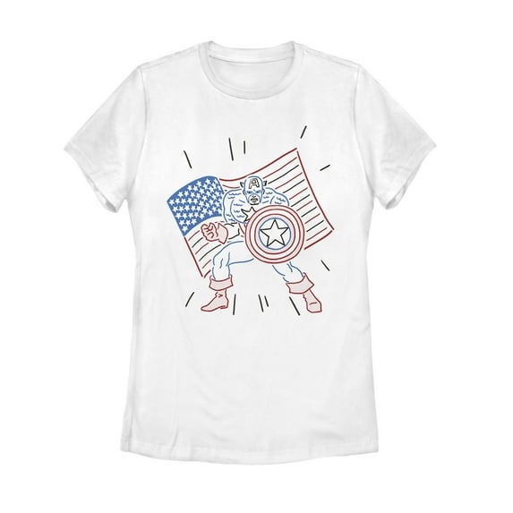 Women's Marvel Fourth of July Cartoon Captain America Graphic Tee White X Large
