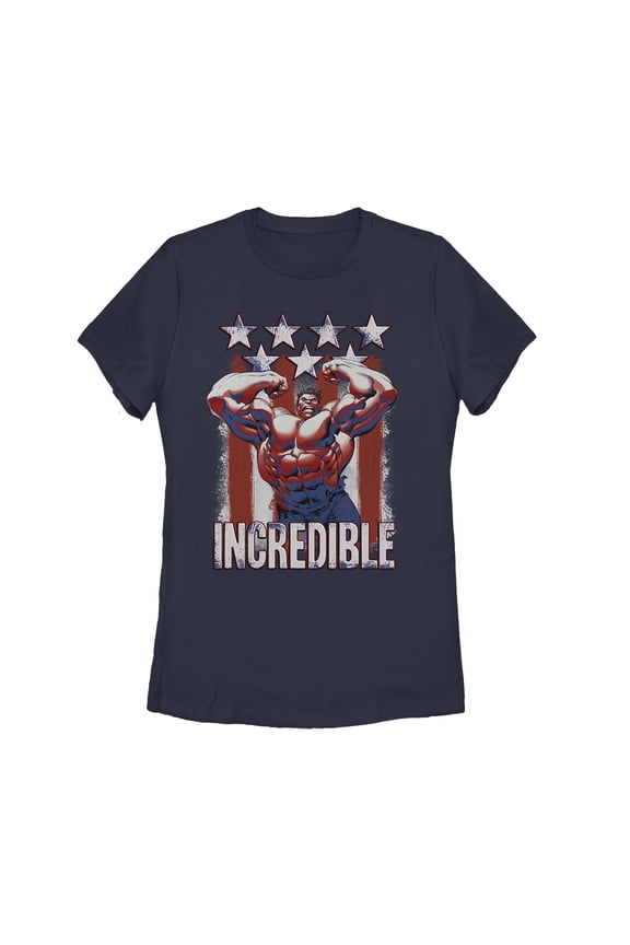 Women's Marvel Fourth of July Incredible Hulk Graphic Tee Navy Blue Small