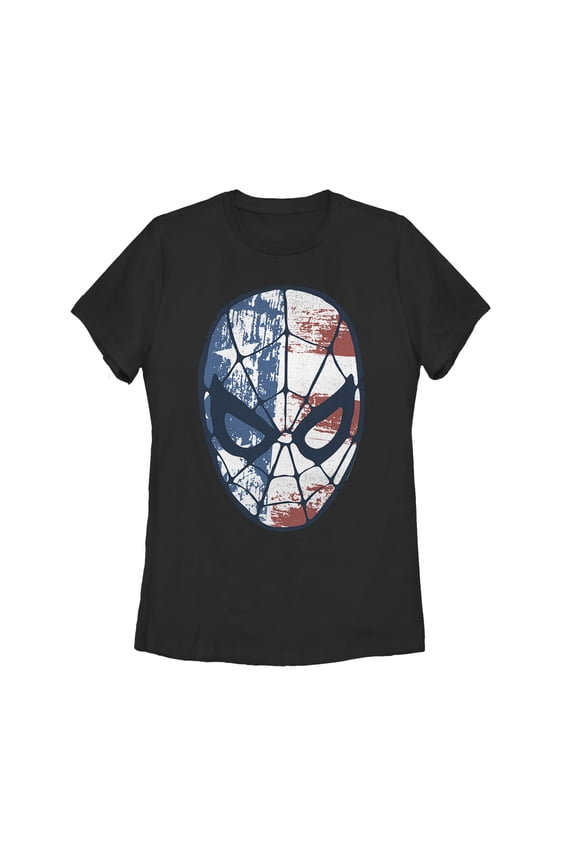 Women's Marvel Fourth of July  Spider-Man American Flag Mask  Graphic Tee Black Small