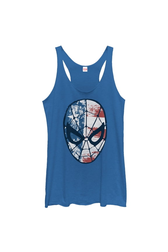 Women's Marvel Fourth of July Spider-Man American Flag Mask Racerback Tank Top Royal Blue Heather X Large