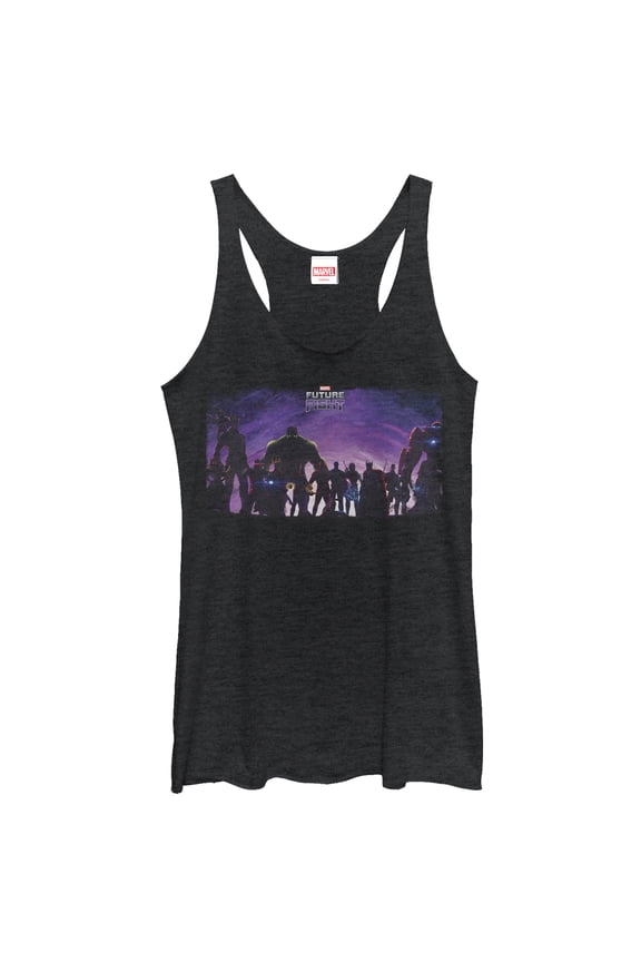 Women's Marvel Future Fight Character Silhouette Racerback Tank Top Black Heather X Small