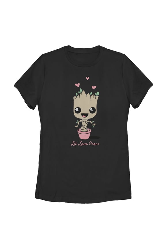 Women's Marvel Groot Let Love Grow Graphic Tee Black Small