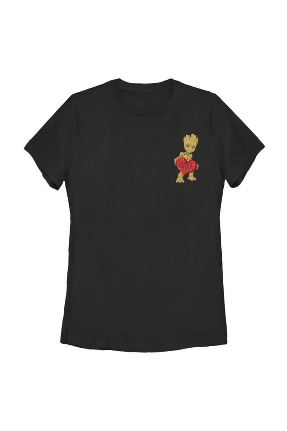 Women's Marvel Guardians of the Galaxy Valentine's Day Groot Heart  Graphic Tee Black 2X Large