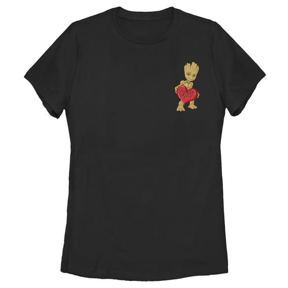 Women's Marvel Guardians of the Galaxy Valentine's Day Groot Heart Graphic Tee Black Large