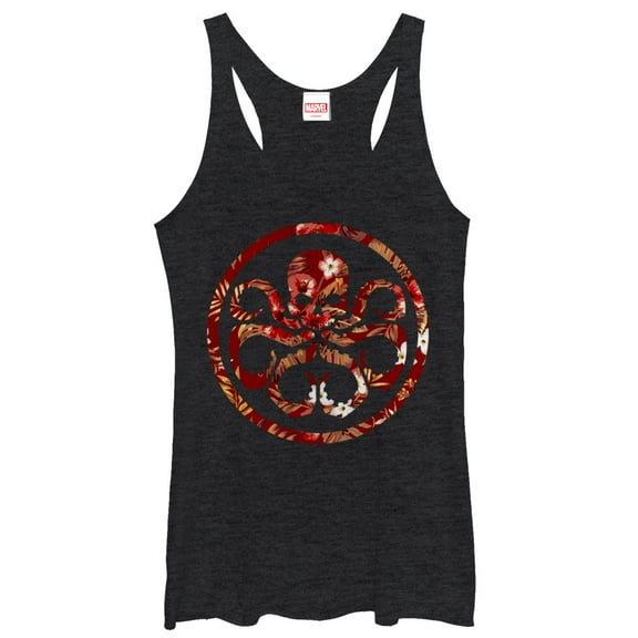 Women's Marvel Hail Hydra Floral Print Logo  Racerback Tank Top Black Heather Medium