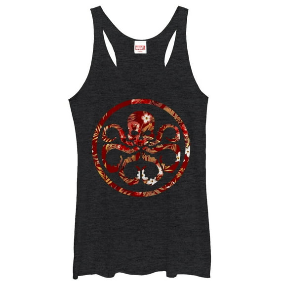 Women's Marvel Hail Hydra Floral Print Logo Racerback Tank Top Black Heather Small