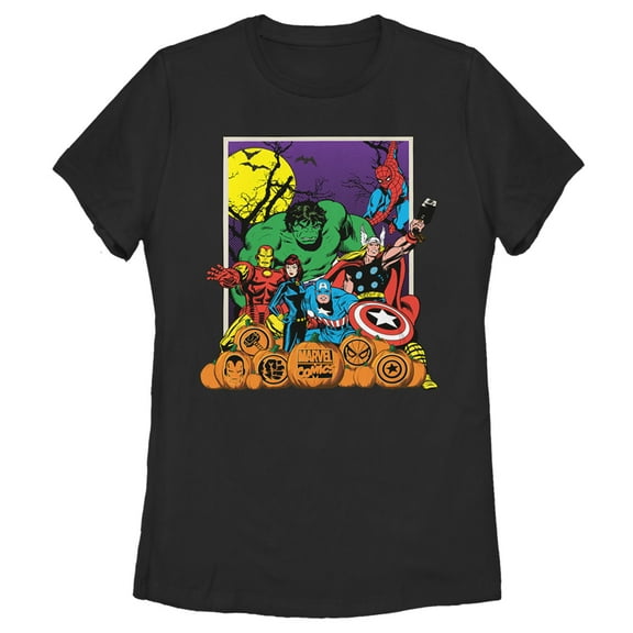 Women's Marvel Halloween Avengers Scene  Graphic Tee Black X Large