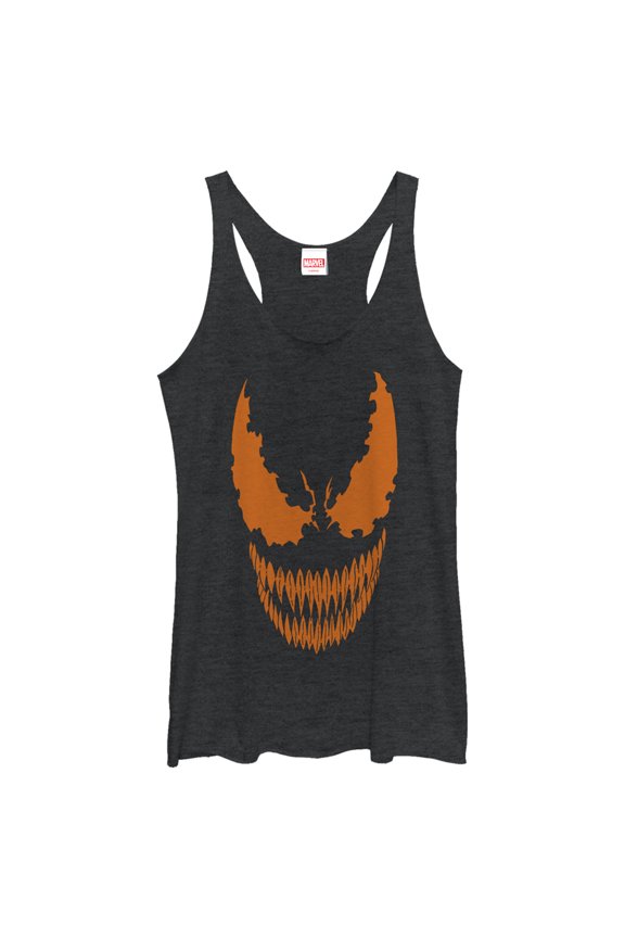 Women's Marvel Halloween Venom Scary Face Costume Racerback Tank Top Black Heather Small