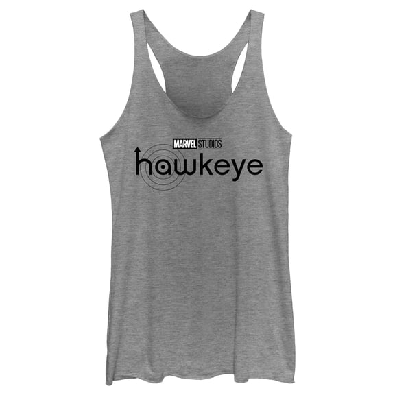 Women's Marvel Hawkeye Black and White Logo Racerback Tank Top Gray Heather Medium