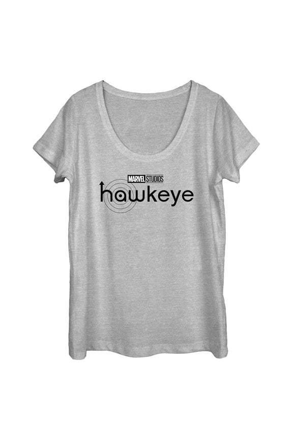 Women's Marvel Hawkeye Black and White Logo  Scoop Neck Athletic Heather X Large